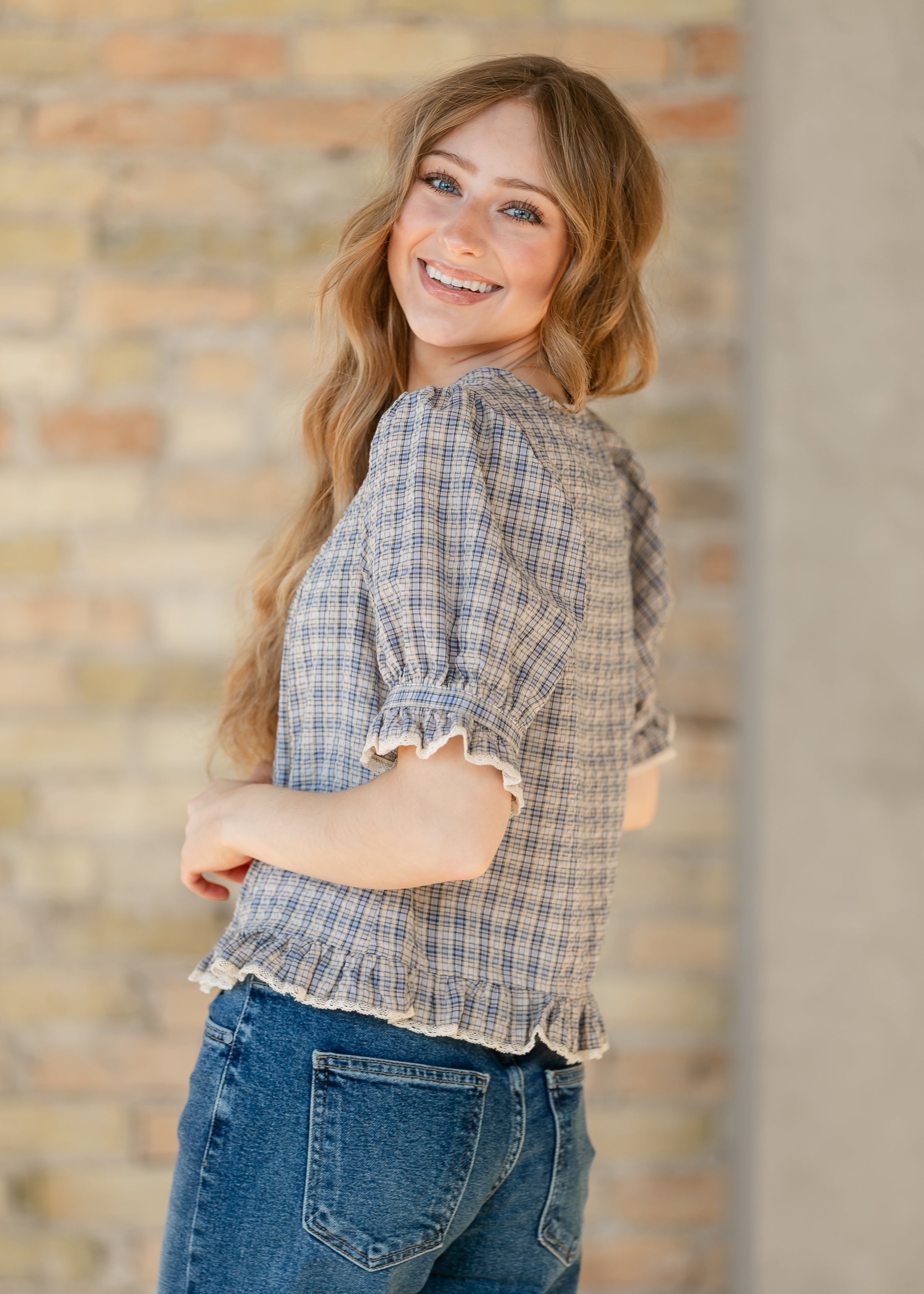 Things Between® Cassie Blouse Blue Gingham