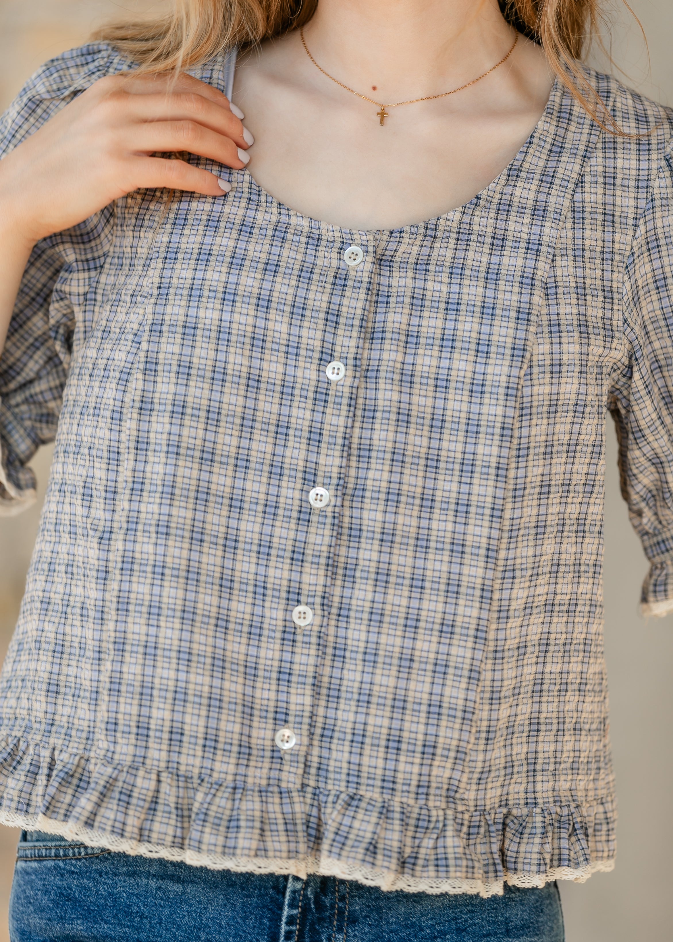 Things Between® Cassie Blouse Blue Gingham